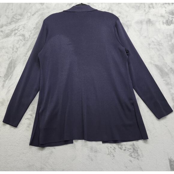 Exclusively Misook Sweater Womens M Blue Collared Cardigan Open Front Pockets - Picture 2 of 7